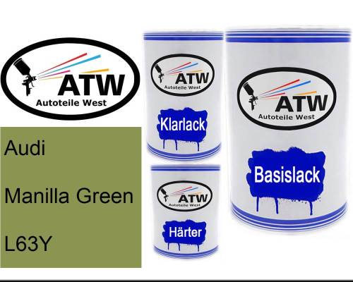 Audi, Manilla Green, L63Y: 500ml Lackdose + 500ml Klarlack + 250ml Härter - Set, von ATW Autoteile West.